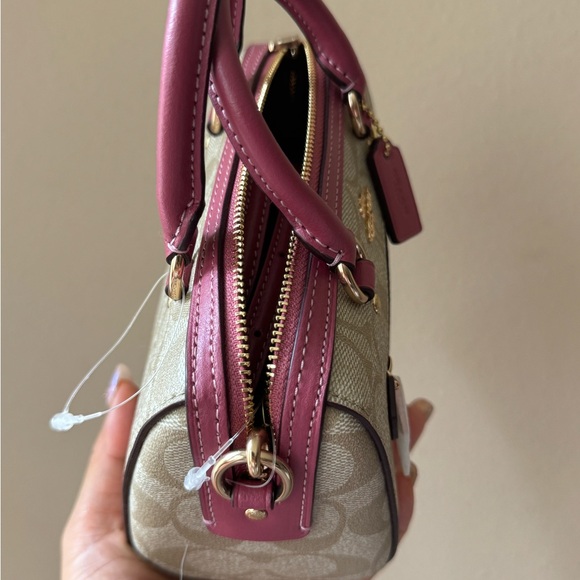 COACH Mini Rowan Crossbody In Signature Canvas Light Khaki Rouge Red C9947 - Picture 2 of 5